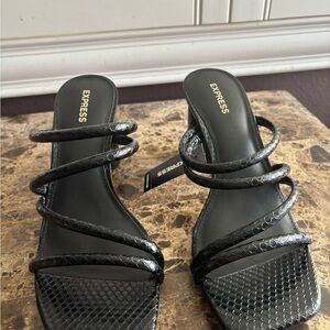 Express Black Snakeskin Strappy Heels